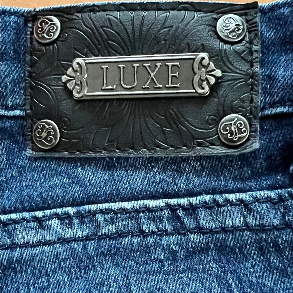 TRU Luxe Paisley Print Jeans Size 14 • Stretch Straight Leg • Dark Wash - Picture 4 of 11